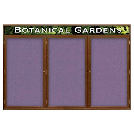 United Visual Products Triple Door Enclosed EZ Tack Board, 72"x36", Header, Walnut/Green UV106HDEZ-GREEN-WALNUT